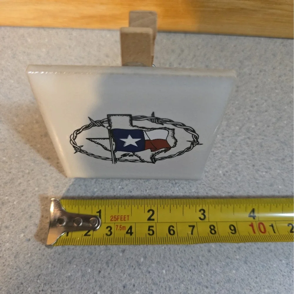 Texas Flag Photo Holder Stand, Tile State Of Texas, Barbed Wire